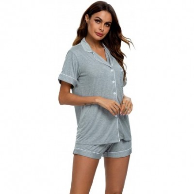 Sets Pajamas Set Short Sleeve Sleepwear Womens Button Down Nightwear Soft Pj Lounge Sets - Heather Grey - CG18UUOE2QN