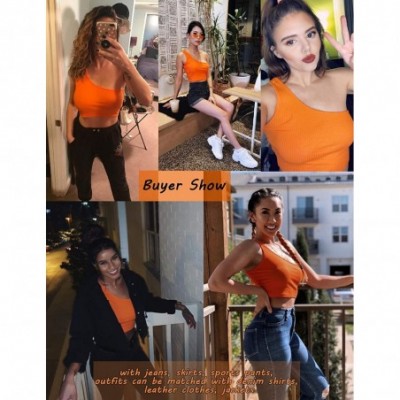 Tops Women's Crop Top One Shoulder Sexy Sleeveless Tank Tops Strappy Tees - Orange - CE1908DH5N9