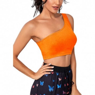 Tops Women's Crop Top One Shoulder Sexy Sleeveless Tank Tops Strappy Tees - Orange - CE1908DH5N9