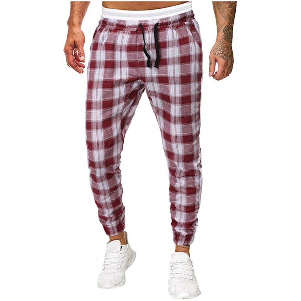 Thermal Underwear Mens Casual Long Pants Stretch Plaid Harem Trousers Slim Fit Track Pants Joggers Tapered Slacks for Gym Run...