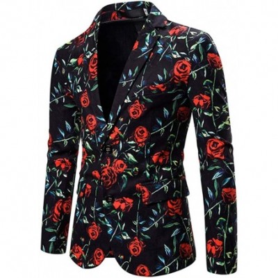 Trunks Men's Floral Party Dress Suit Luxury Embroidered Wedding Blazer Dinner Tuxedo Jacket - Red - CS192SZ0IY2