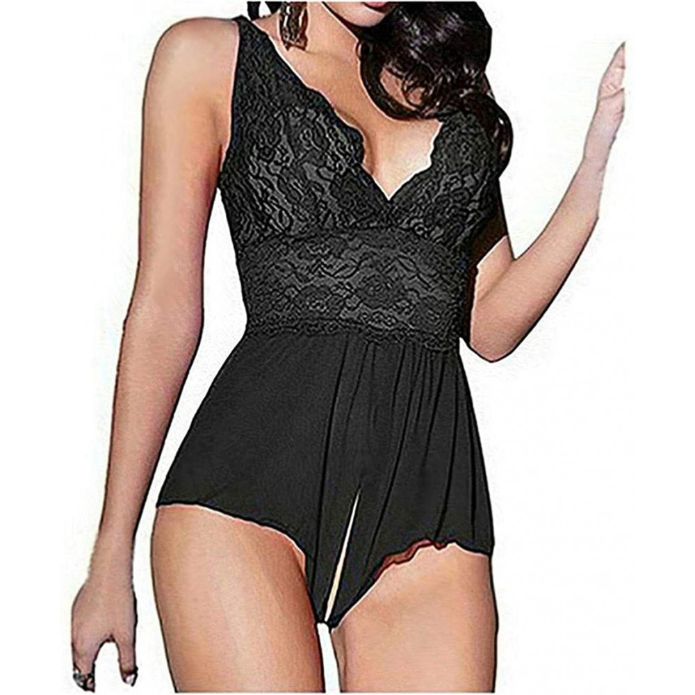 Baby Dolls & Chemises One Piece Sexy Fishnet Teddy Lace Cups Bodysuit Mesh Babydoll - Black - C6197KWCS8S