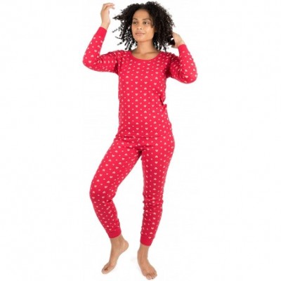 Sets Womens Pajamas Fitted Printed Owl 2 Piece Pjs Set 100% Cotton Sleep Pants Sleepwear XSmall XLarge Pink Hearts - CB18D47K7KN