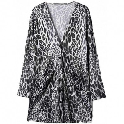 Thermal Underwear Womens Leopard Print Coat Long Sleeve Jacket Fashion Sexy Cardigan - Gray - CV18IONX8SI