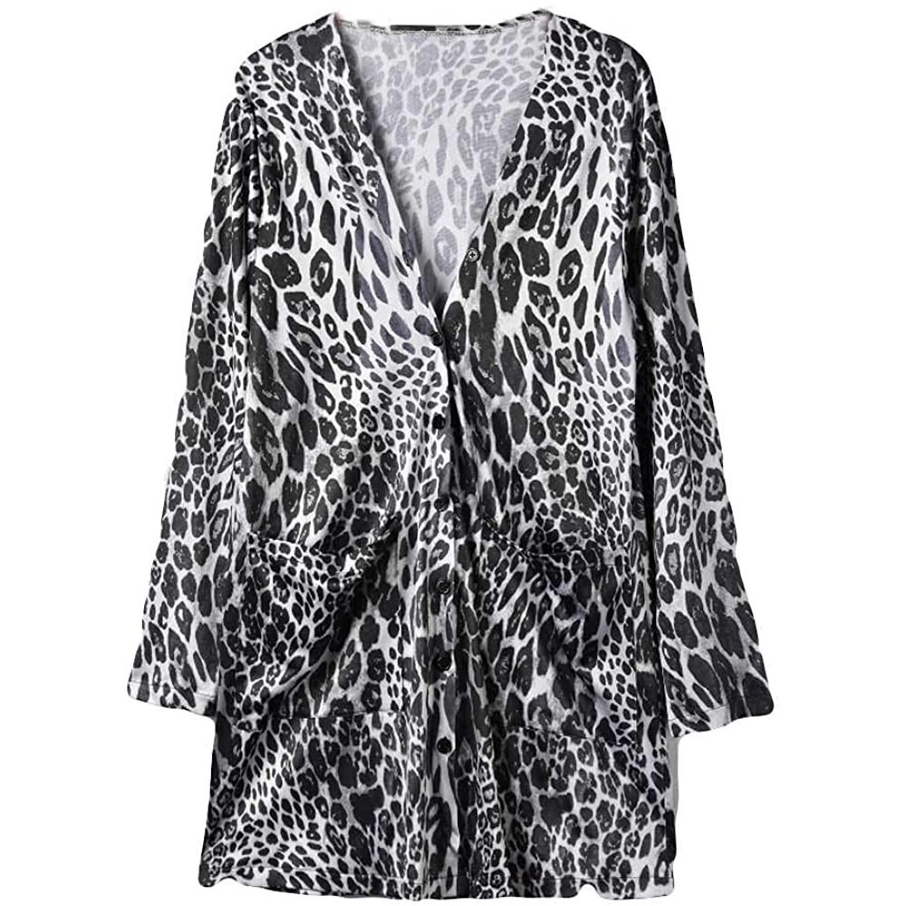 Thermal Underwear Womens Leopard Print Coat Long Sleeve Jacket Fashion Sexy Cardigan - Gray - CV18IONX8SI