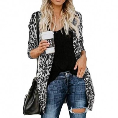 Thermal Underwear Womens Leopard Print Coat Long Sleeve Jacket Fashion Sexy Cardigan - Gray - CV18IONX8SI