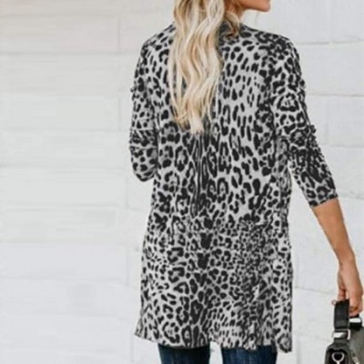 Thermal Underwear Womens Leopard Print Coat Long Sleeve Jacket Fashion Sexy Cardigan - Gray - CV18IONX8SI