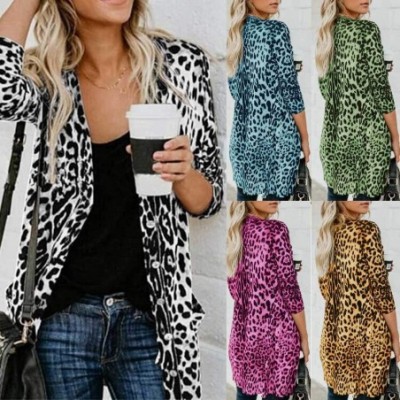 Thermal Underwear Womens Leopard Print Coat Long Sleeve Jacket Fashion Sexy Cardigan - Gray - CV18IONX8SI