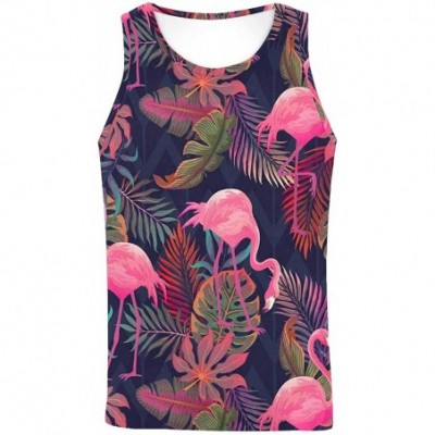 Undershirts Men's Muscle Gym Workout Training Sleeveless Tank Top Flamingo with Flowers - Multi5 - C619DW7K9HH