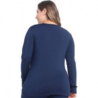 Thermal Underwear Womens Thermal Tops Plus Size Fleece Lined Underwear Shirt Long Sleeve Base Layer - Navy Blue - C318AU84DA3