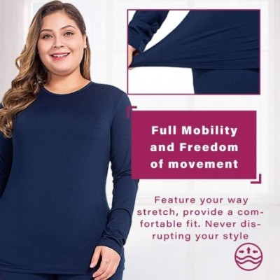 Thermal Underwear Womens Thermal Tops Plus Size Fleece Lined Underwear Shirt Long Sleeve Base Layer - Navy Blue - C318AU84DA3