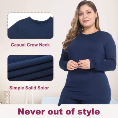 Thermal Underwear Womens Thermal Tops Plus Size Fleece Lined Underwear Shirt Long Sleeve Base Layer - Navy Blue - C318AU84DA3