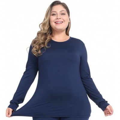 Thermal Underwear Womens Thermal Tops Plus Size Fleece Lined Underwear Shirt Long Sleeve Base Layer - Navy Blue - C318AU84DA3