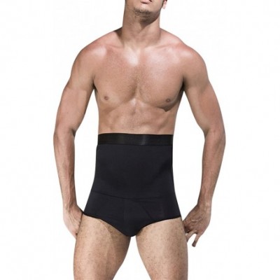 Briefs Mens High Waist Compression Shapewear Slimming Body Shaper Tummy Control Shorts Briefs Underwear - Black - CV18G6IEL6T