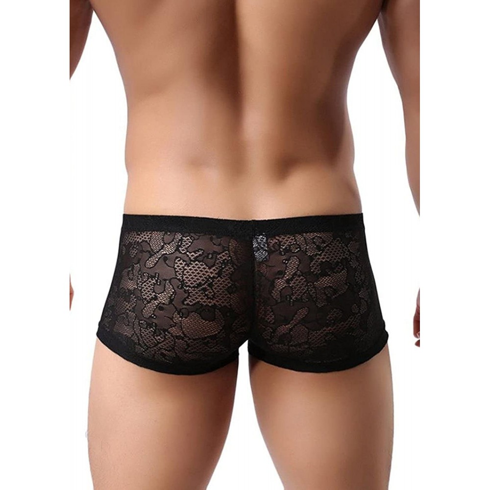 Boxer Briefs Men's Sexy Lace Panties Underwear Sheer Low Rise Boxer Brief Underpants - Black - CM182O0WDCM