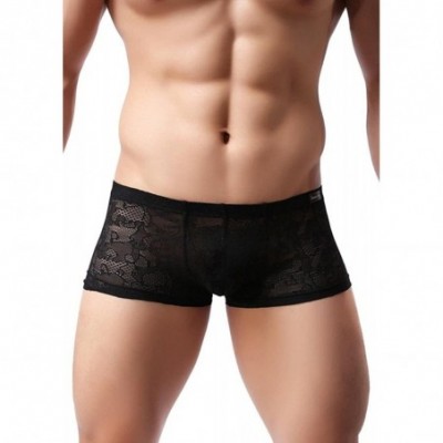 Boxer Briefs Men's Sexy Lace Panties Underwear Sheer Low Rise Boxer Brief Underpants - Black - CM182O0WDCM