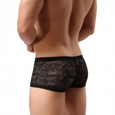 Boxer Briefs Men's Sexy Lace Panties Underwear Sheer Low Rise Boxer Brief Underpants - Black - CM182O0WDCM