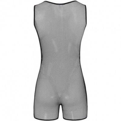 Trunks Men's Fishnet Bodysuit Underwear Zipper Open Crotch See Through Undershirts - CN196CEY7ST