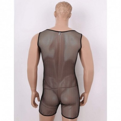 Trunks Men's Fishnet Bodysuit Underwear Zipper Open Crotch See Through Undershirts - CN196CEY7ST