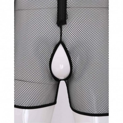 Trunks Men's Fishnet Bodysuit Underwear Zipper Open Crotch See Through Undershirts - CN196CEY7ST