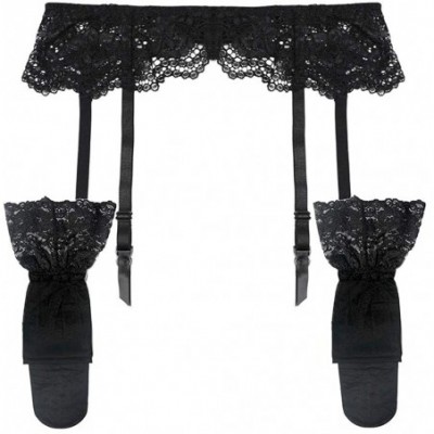 Garters & Garter Belts Floral Lace Garter Belt Stockings Sexy Underwear 2 pcs for Ladies - Black - CL196WX5E6R