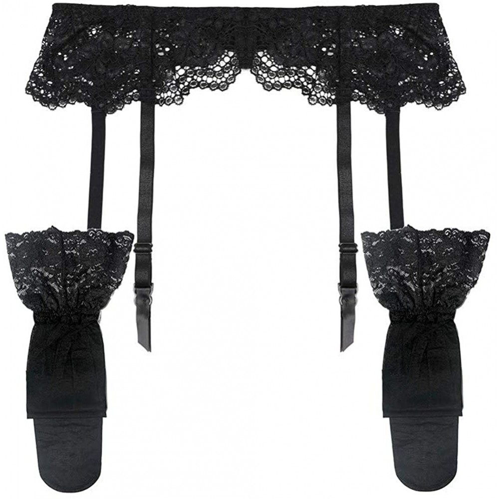 Garters & Garter Belts Floral Lace Garter Belt Stockings Sexy Underwear 2 pcs for Ladies - Black - CL196WX5E6R