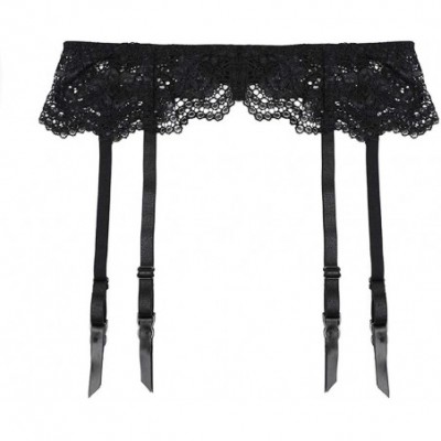 Garters & Garter Belts Floral Lace Garter Belt Stockings Sexy Underwear 2 pcs for Ladies - Black - CL196WX5E6R