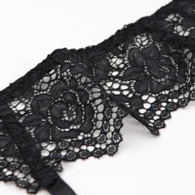 Garters & Garter Belts Floral Lace Garter Belt Stockings Sexy Underwear 2 pcs for Ladies - Black - CL196WX5E6R