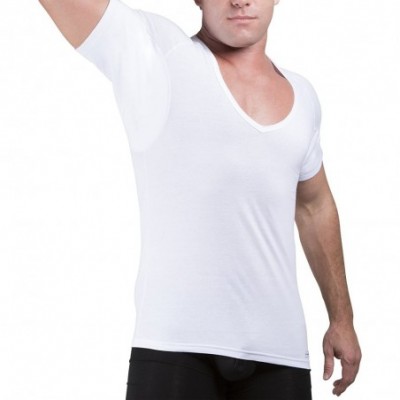 Undershirts Sweat Defense Undershirt | Deep V Neck | Underarm Sweat Proof Cotton - White - CL182Y27WZM