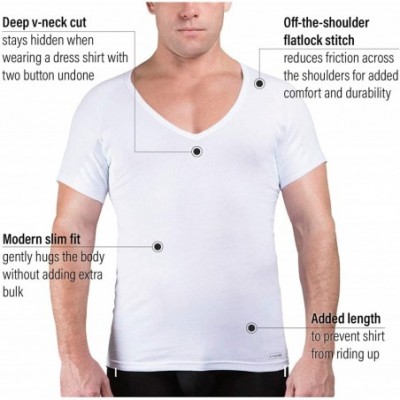 Undershirts Sweat Defense Undershirt | Deep V Neck | Underarm Sweat Proof Cotton - White - CL182Y27WZM