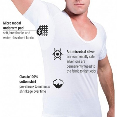 Undershirts Sweat Defense Undershirt | Deep V Neck | Underarm Sweat Proof Cotton - White - CL182Y27WZM