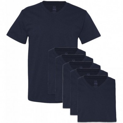 Undershirts Men's 6 Pack V-Neck T-Shirt- Navy- X-Large - CW125XAHQAX