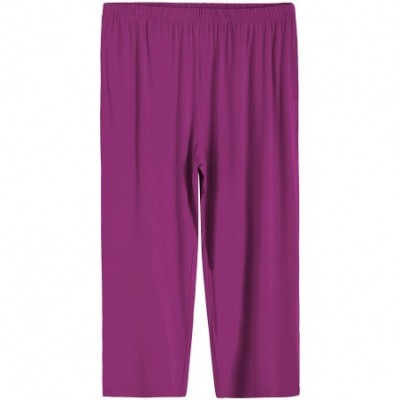 Sets Women's Summer Pleated Tank Top Capris Pajamas Set - Boysenberry - CE18XAAM4WL