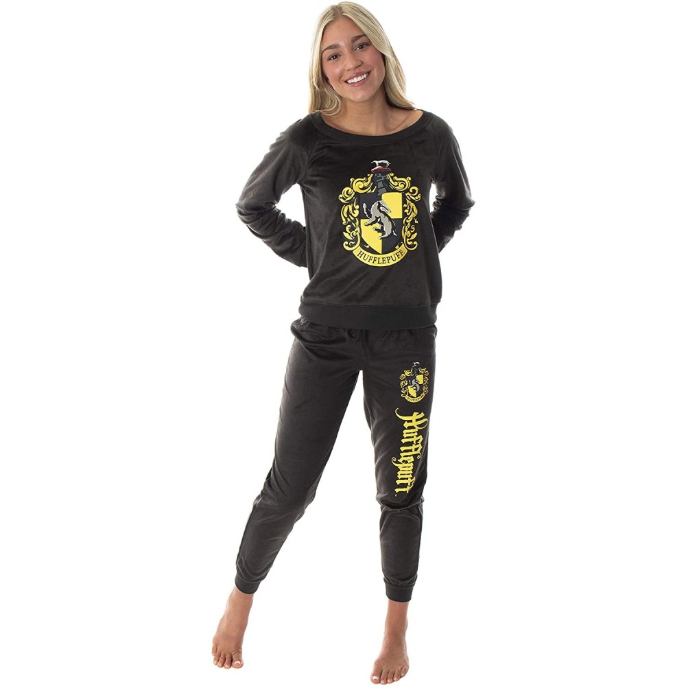 Sets Harry Potter Juniors' Hogwart Castle House Crest Fleece Jogger Pajama Set - All 4 Houses Available - Hufflepuff - C5190R...