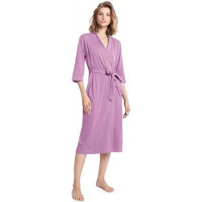 Robes Womens Cotton Kimono Robe Lightweight Long Knit Bathrobe Thin Sleepwear Soft Ladies Loungewear Dusty Purple - CR18SKWMOQD