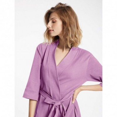 Robes Womens Cotton Kimono Robe Lightweight Long Knit Bathrobe Thin Sleepwear Soft Ladies Loungewear Dusty Purple - CR18SKWMOQD