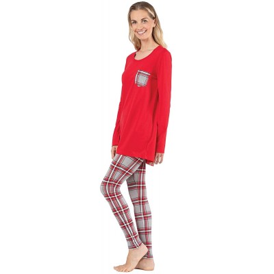 Sets Pajamas for Women - PJs Women- Long Sleeve Top & Leggings - Red Plaid - CF18IOHZSEW