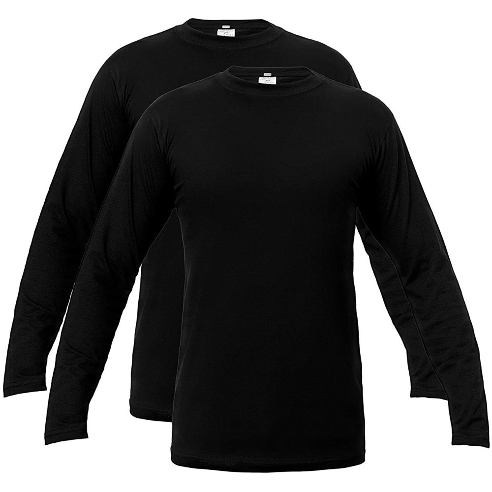 Undershirts 2 Pack Solid Color Everyday Comfort Crew Long-Sleeves T-Shirt for Men - Black - C3199439O32