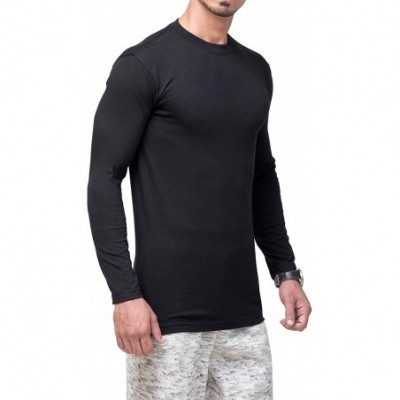 Undershirts 2 Pack Solid Color Everyday Comfort Crew Long-Sleeves T-Shirt for Men - Black - C3199439O32