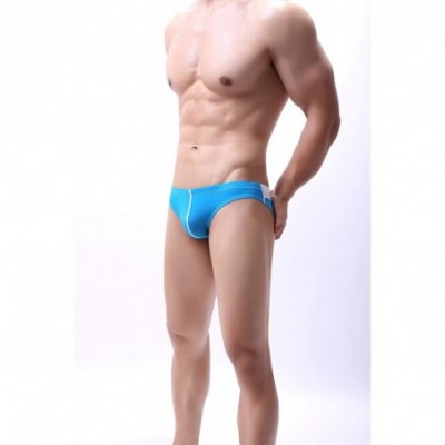 Briefs Men's Colorblock Underwear Bulge Pouch Breathable Bikini Briefs - Blue - CN18AZXDGOZ