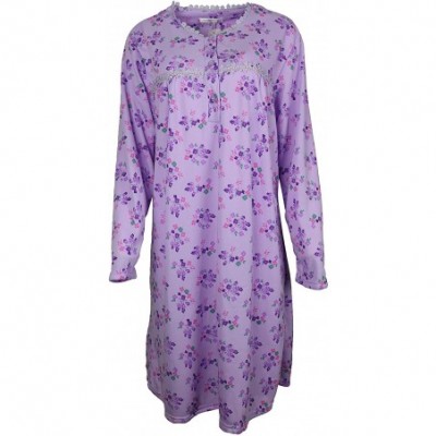 Nightgowns & Sleepshirts Women's Fleece Nightgown- Cotton Blend - Lavender - C218LZ2I2EX