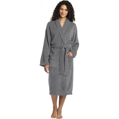 Robes Plush Microfleece Shawl Collar Robe - Deep Smoke - CF125X1Y5WL