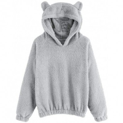 Thermal Underwear Women's Bear Fuzzy Hoodie Long Sleeve Fleece Sweatshirt Warm Pullover Cropped Top - A-white - CA192ZN89AY