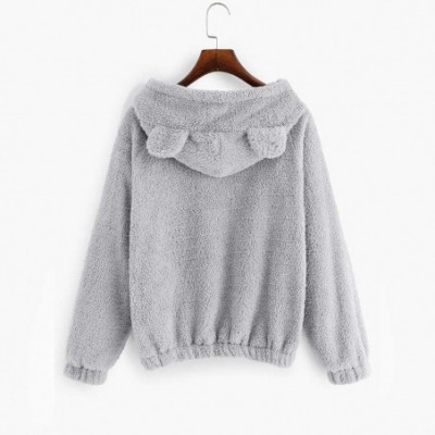 Thermal Underwear Women's Bear Fuzzy Hoodie Long Sleeve Fleece Sweatshirt Warm Pullover Cropped Top - A-white - CA192ZN89AY