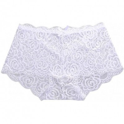 Thermal Underwear Women's Sexy Lace Middle Waist Breathable Seamless Hipster Underwear- 1pc - White - CZ1950ZHE02