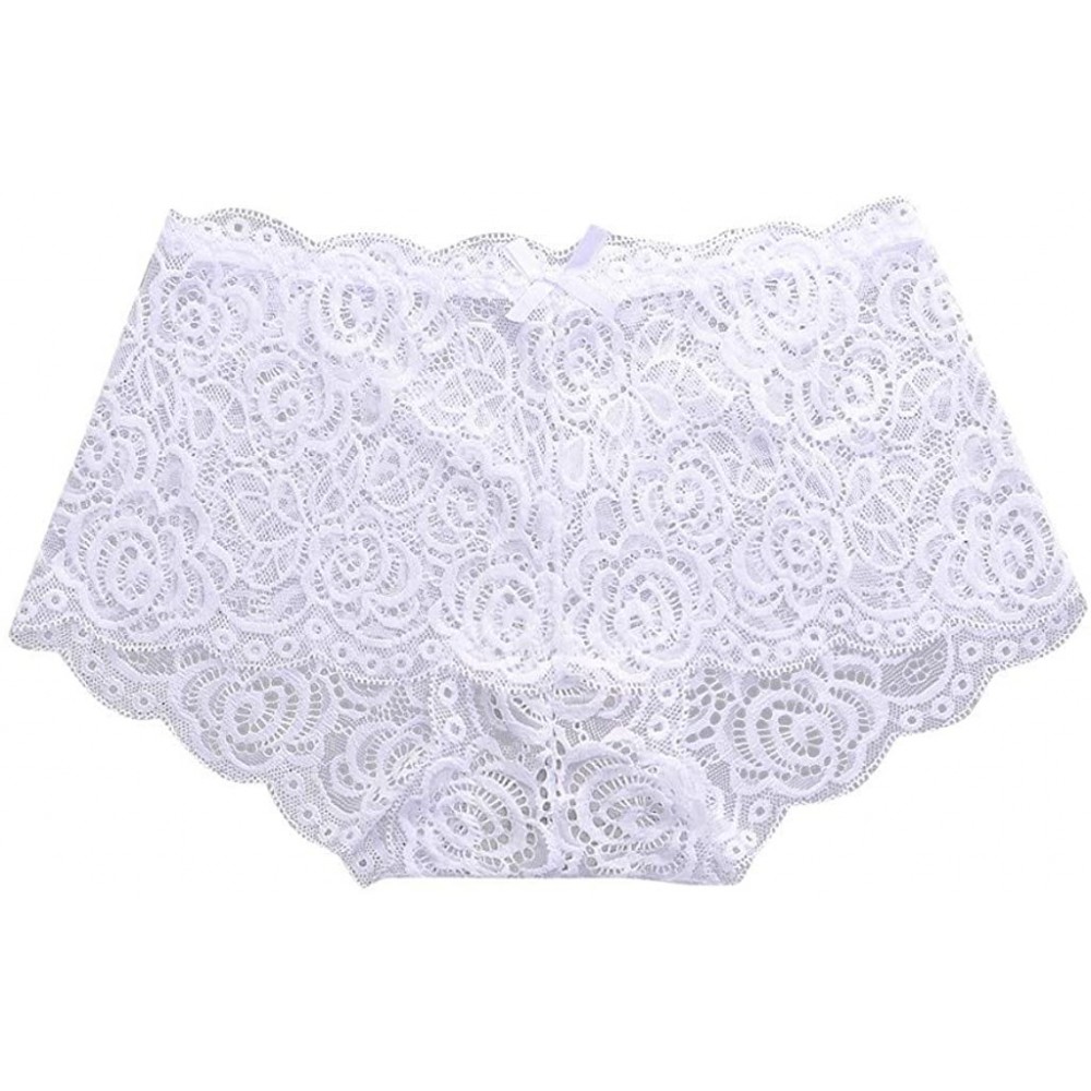 Thermal Underwear Women's Sexy Lace Middle Waist Breathable Seamless Hipster Underwear- 1pc - White - CZ1950ZHE02