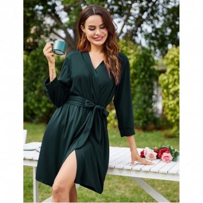 Robes Women Kimono Robes Cotton Lightweight Robe Short Knit Bathrobe Soft Sleepwear Ladies Loungewear - Dark Green - CT18A8GY2Y2