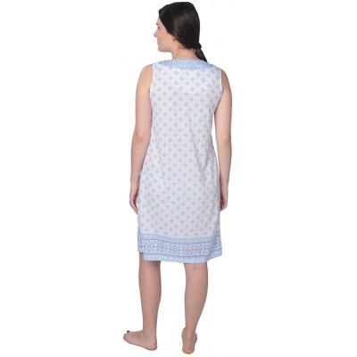 Nightgowns & Sleepshirts Women's Floral Print Cotton Blend Short Sleeve Knit Nightgown - Blue Sleeveless Printed Gown - CJ183...