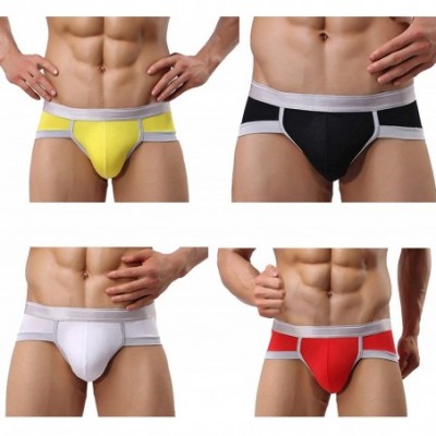 Briefs Men's Classic Comfortable Cotton Stretch Underwear Trunks 4 Pack - Yellow Black Red White - C818HSN5AW3