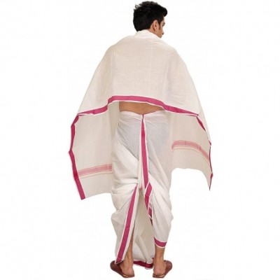 Sleep Sets White Dhoti and Angavastram Set with Woven Border - Malaga - CW12N31UHOZ